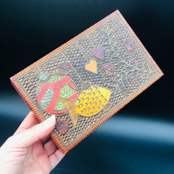 Poland Folk Art Hand Carved Wooden Box Vintage Pyrography Decorative Dresser Box - Picture 10 of 14